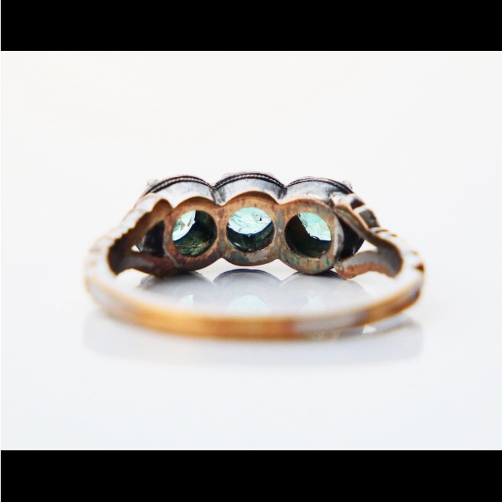 Vintage Emerald Ring Solid 18k Gold Silver 6.25 Us - image 7
